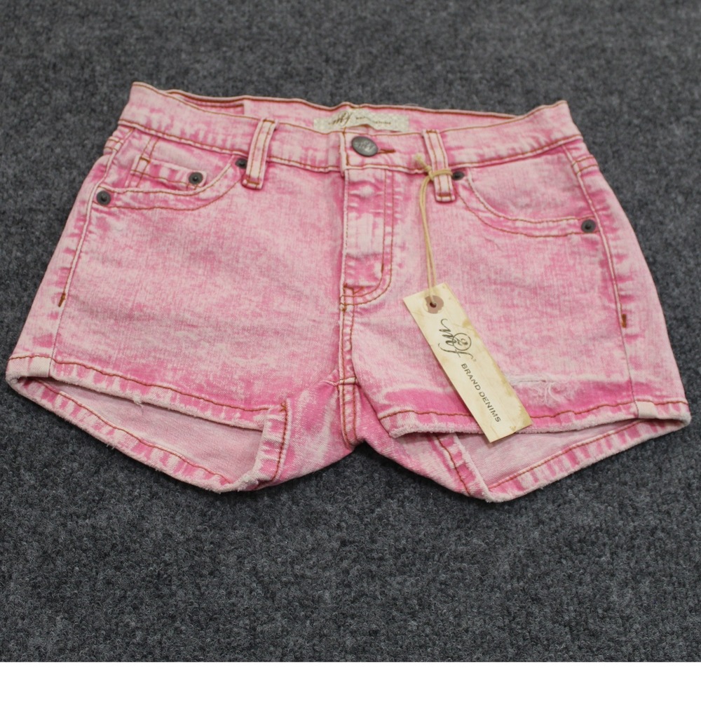 M2F Brand‎ Denim Shorts Pink Acid Wash Distressed Raw Hem Size 26 NWT